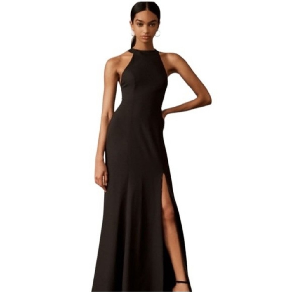 BHLDN Serephina Halter Open-Back Crepe Gown in Black